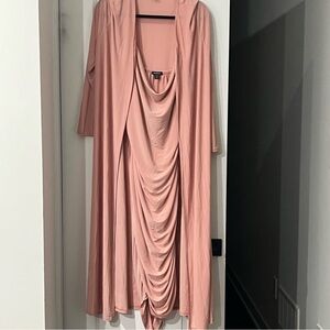Blush Pink Draped Jersey Dress with Matching Open Cardigan